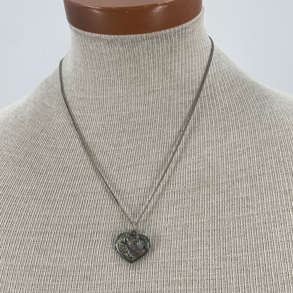 Mother of pearl puffy heart sterling silver necklace